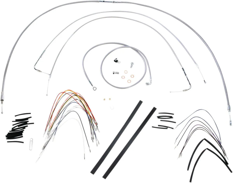 harley davidson fxst [BURLY BRAND] – Komplettes Edelstahl Geflecht-Lenkerzug/Bremsleitungs-Kit