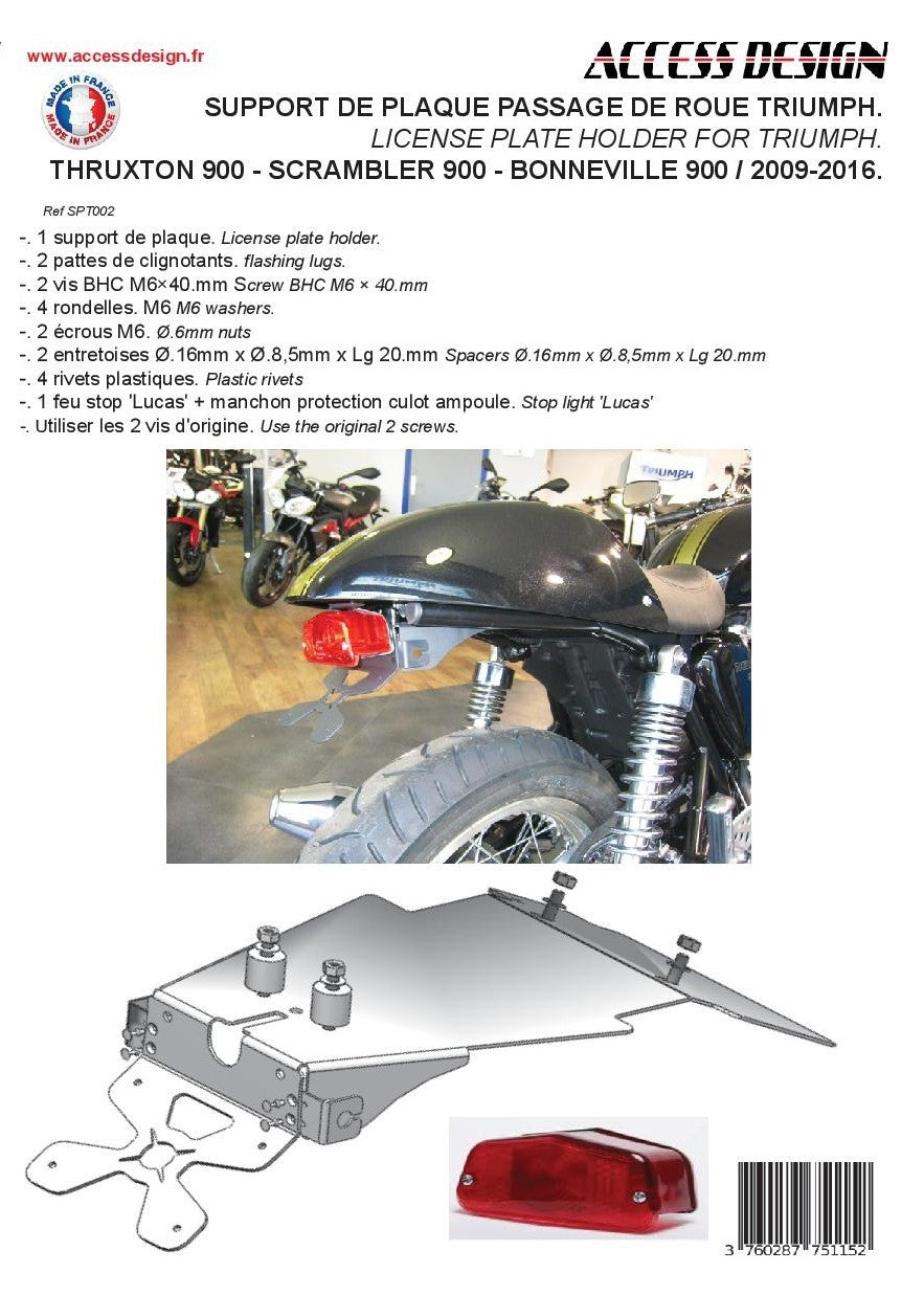 Triumph Bonneville 900 T 100 Black ABS [2017-2021] - Kennzeichenhalter Radlauf schwarz Triumph Bonneville 900