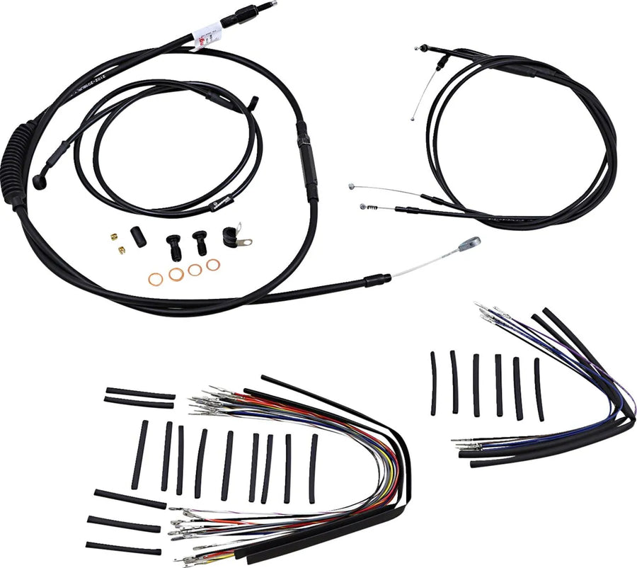 harley davidson fxst [BURLY BRAND] - Complete Black Vinyl Handlebar Cable/Line Kit for Ape Hangers
