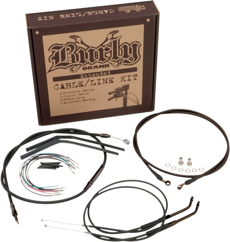 harley davidson fxdwg [BURLY BRAND] - Complete Black Vinyl Handlebar Cable/Line Kit for Ape Hangers