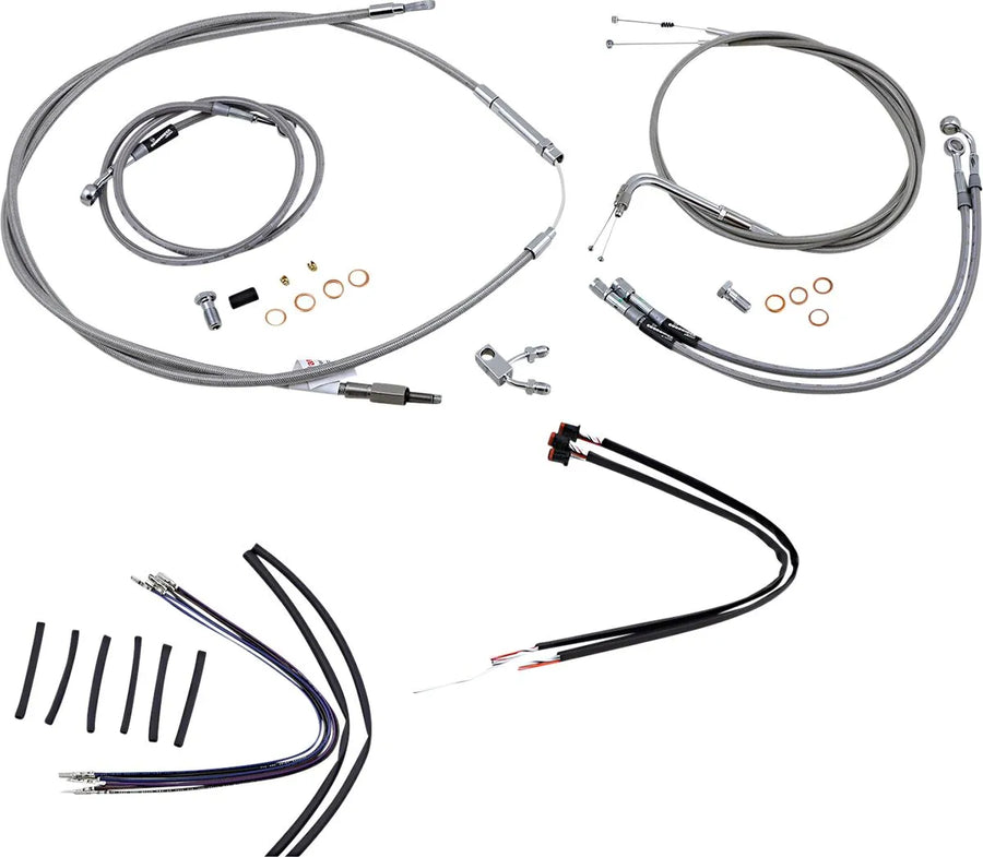 harley davidson fxsb [BURLY BRAND] – Komplettes Edelstahl Geflecht-Lenkerzug/Bremsleitungs-Kit