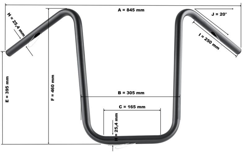 Suzuki Vl 800 Intruder Vo [HIGHWAY HAWK] - Bad Hawk 1 inch handlebar with 3 holes, 845mm wide 370mm high, chrome