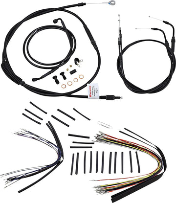 harley davidson flst [BURLY BRAND] – Komplettes Schwarzes Vinyl-Lenkerzug-/Leitungskit für Ape Hanger - 0