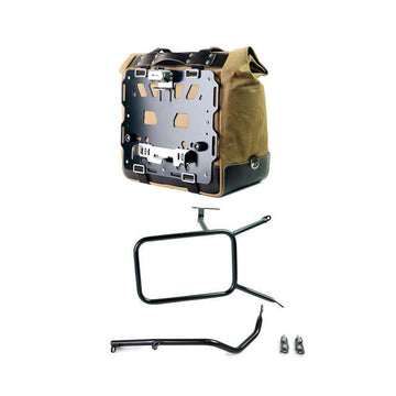 BMW R nineT 1200 Urban G/S (hoher Auspuff) [2017-2023] - Kultige Seitentasche in Canvas 40L - 50L + Aluminiumplatte + NineT rechter Rahmen für Atlas Aluminiumtasche