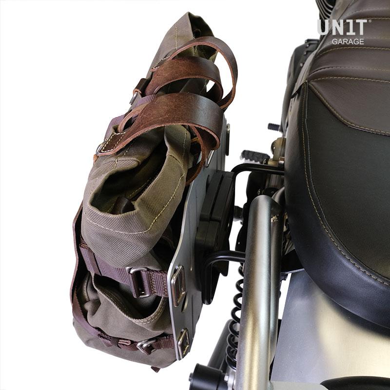 BMW R 12 nineT [2024-2026] - Aluminium-Taschenhalter mit verstellbarer Lederfront und Schnellkupplung + rechter Rahmen